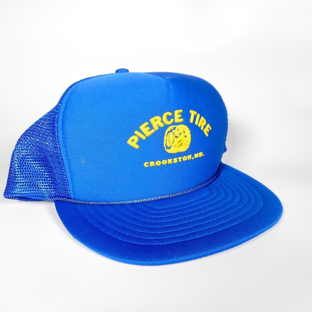 Pierce Tire Store Logo Blue Trucker Cap Hat Snapback Mesh Crookston MN